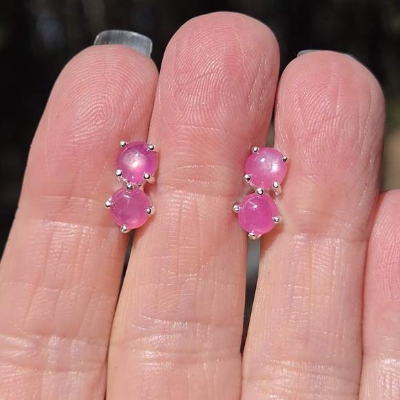 Star Ruby 2k Dual Stud Sterling & White Gold Earrings - Picture 7 of 8
